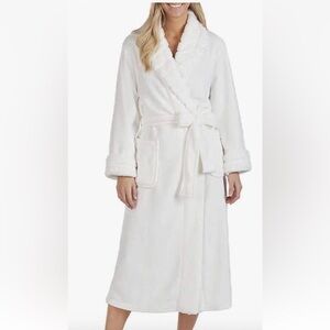 Carole Hochman Ivory Plush Bathrobe Fur Trim Women's Size Small Soft Robe